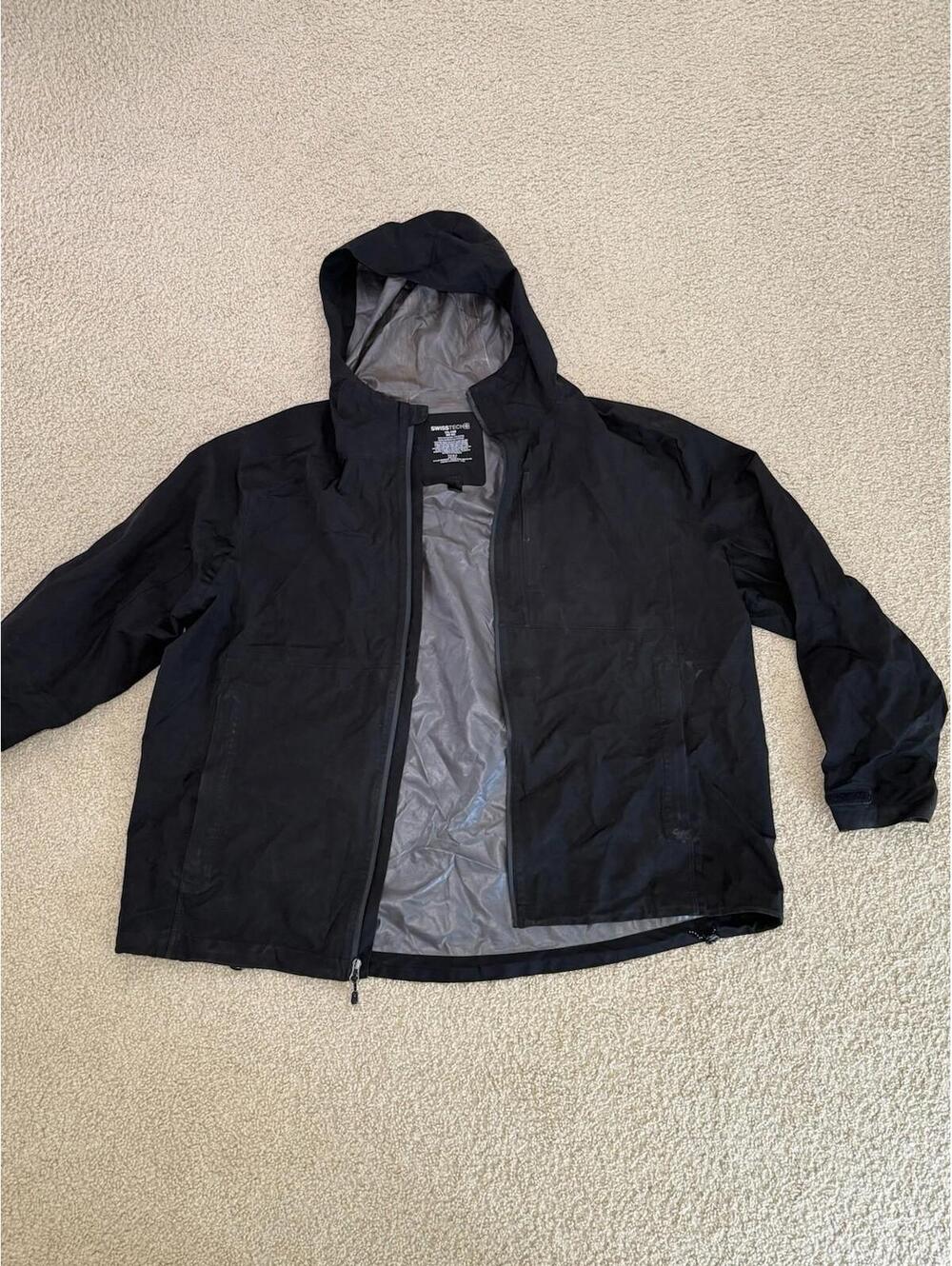 SwissTech Rain Jacket 2XL Black Hooded Lightweight Waterproof Coat